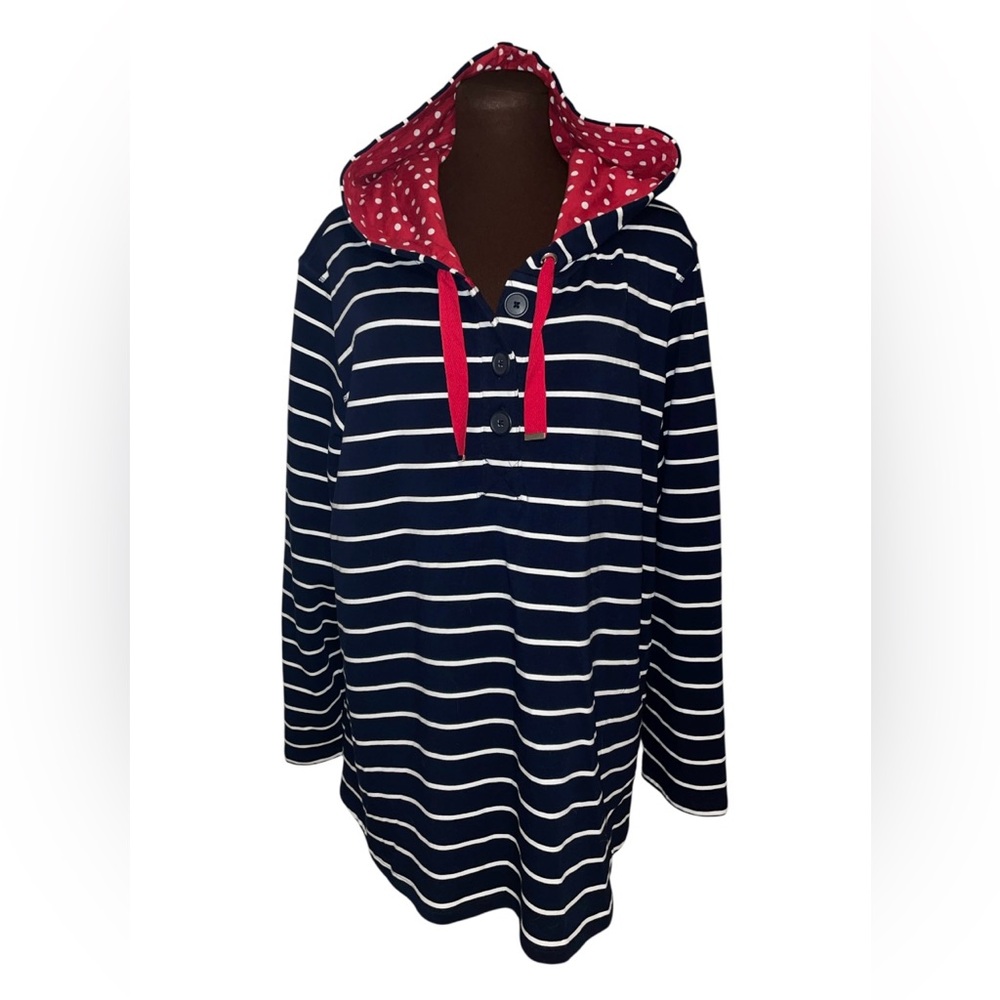 SUSAN GRAVER Plus Size Black & White Stripe Red Polka Dot Hooded Sweatshirt 3X
